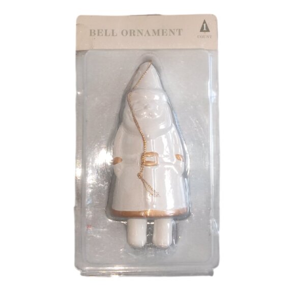 Santa Claus White with Gold Color Trim Christmas Bell Ornament - Picture 1 of 6
